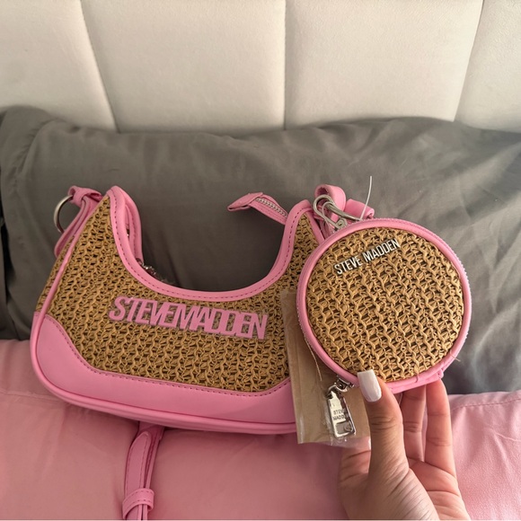 Steve Madden Handbags - Steve Madden Pink Woven Shoulder Bag with Round Coin Pouch
